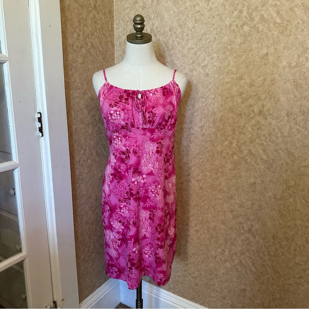 VTG Y2K 90s Hot Pink Floral Tie Front Dress